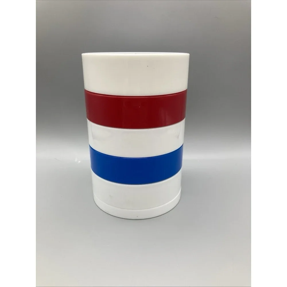 Vintage 1984 Swivel Desk Organizer Red White Blue Pen Pencil Holder Americana